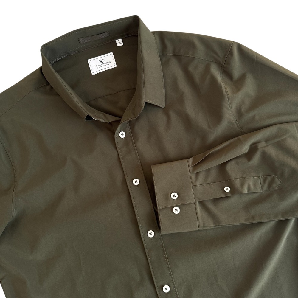 7Diamonds Medium Olive Green Liberty 4-Way Stretch Long Sleeve‎ Men's Shirt